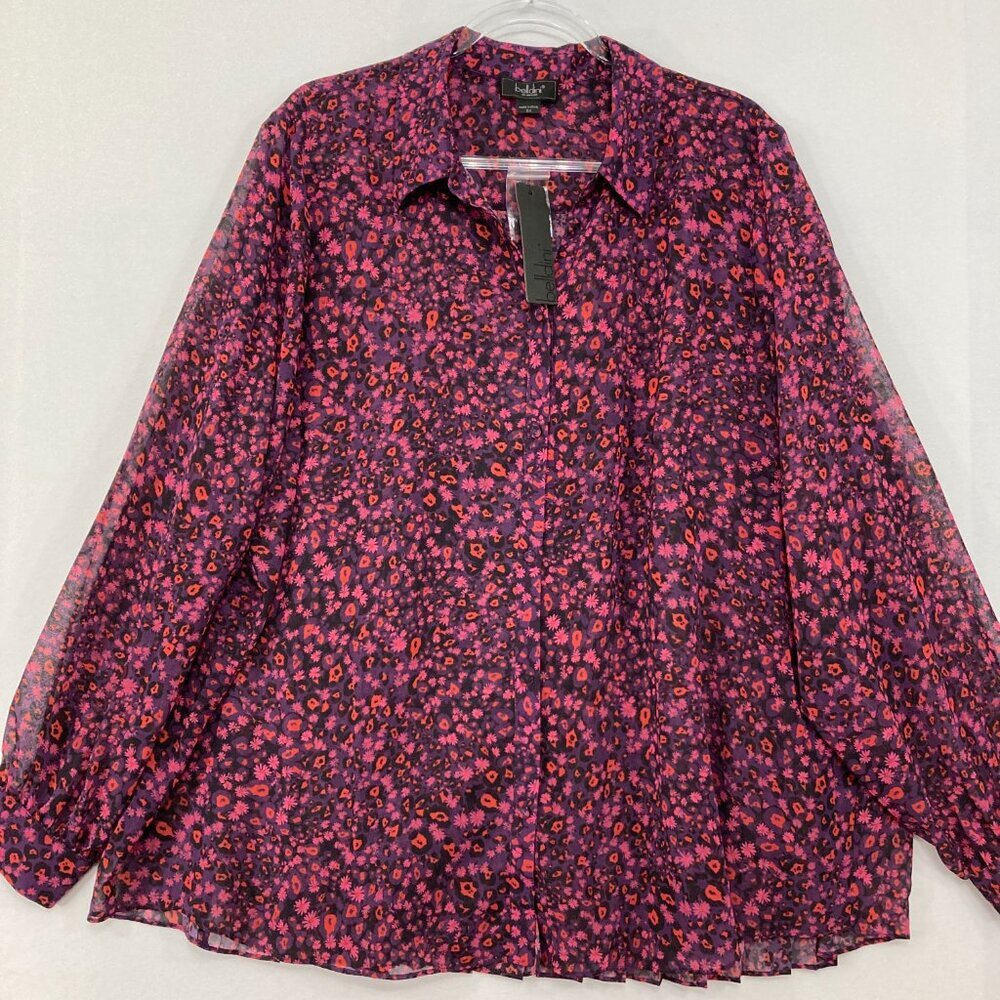 New Belldini size 3X Purple Pink Ditsy Floral Chiffon Soft Flowy Button Down